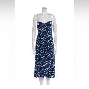 Reformation midi blue polka dot dress